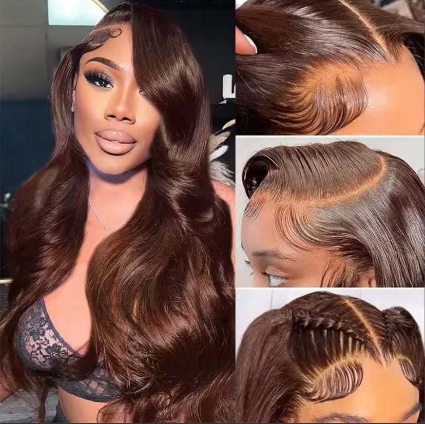 26 28 Chocolate Brown Body Wave Lace Front Wig Transparent 13x4 HD Lace Frontal Wigs Preplucked Colored Human Hair Wigs