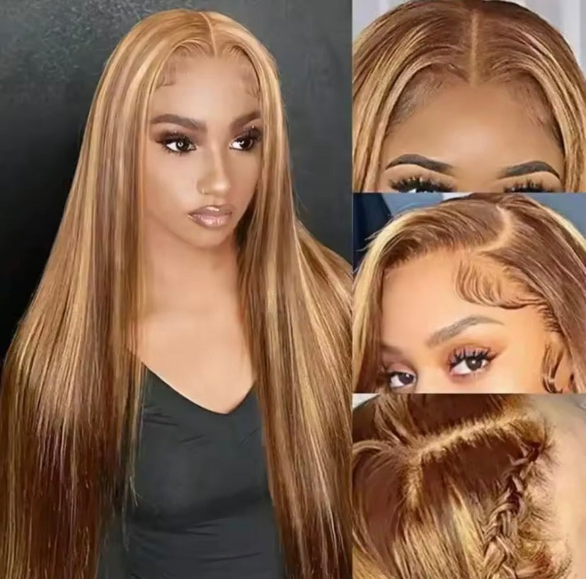 200% P4/27 Highlight Bone Straight Human Hair 13x4 HD Transparent Lace Frontal Wigs Brazilian Pre Plucked With Baby Hair