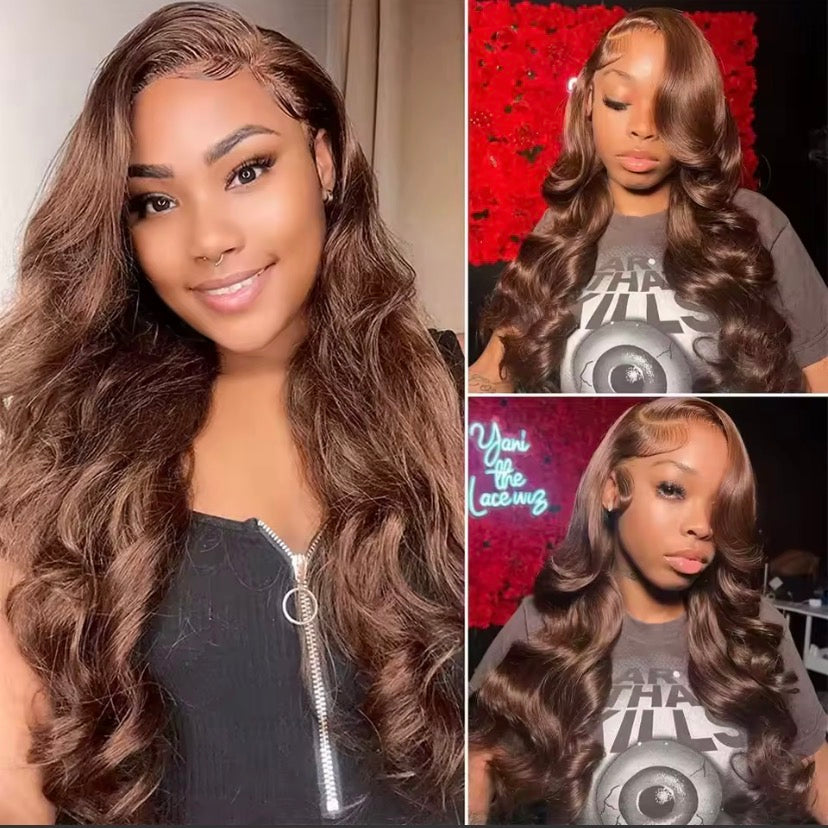 26 28 Chocolate Brown Body Wave Lace Front Wig Transparent 13x4 HD Lace Frontal Wigs Preplucked Colored Human Hair Wigs