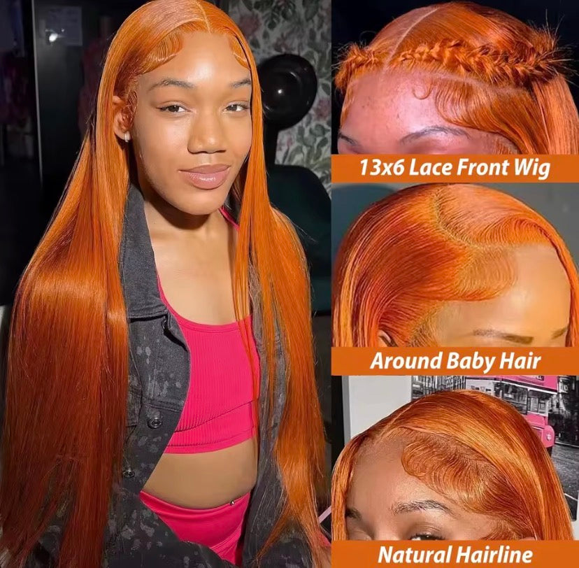 Ginger Wig Human Hair Straight 13X6 Lace Front Human Hair Wigs Pre Plucked 350# Colored HD Lace Frontal Wig Human Hair For Women