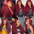 99J Burgundy Lace Front Wigs Human Hair 13x6 Deep Wave HD Lace Frontal Wigs Pre Plucked Human Hair Curly Wigs for Women 36 Inch