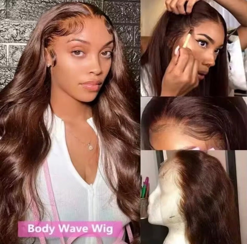 26 28 Chocolate Brown Body Wave Lace Front Wig Transparent 13x4 HD Lace Frontal Wigs Preplucked Colored Human Hair Wigs