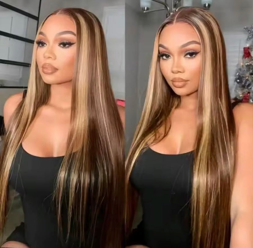 200% P4/27 Highlight Bone Straight Human Hair 13x4 HD Transparent Lace Frontal Wigs Brazilian Pre Plucked With Baby Hair