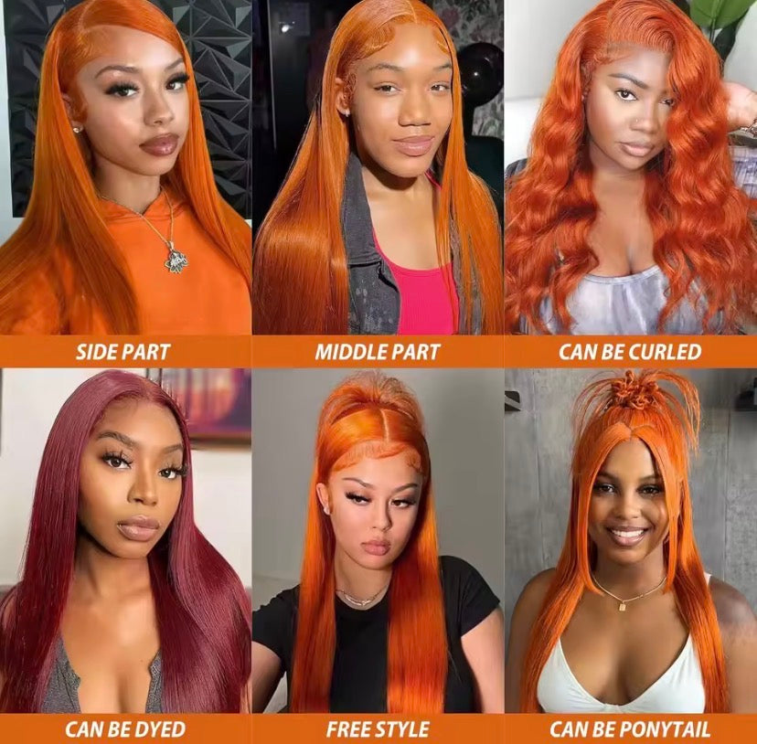 Ginger Wig Human Hair Straight 13X6 Lace Front Human Hair Wigs Pre Plucked 350# Colored HD Lace Frontal Wig Human Hair For Women