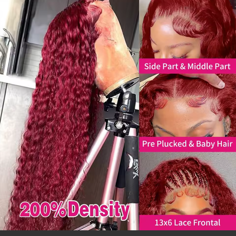 Burgundy 30Inch Deep Wave 99J Lace Front Wigs Human Hair Wigs 13x4 HD Lace Front Wigs Human Hair Pre Plucked Burgundy Wig