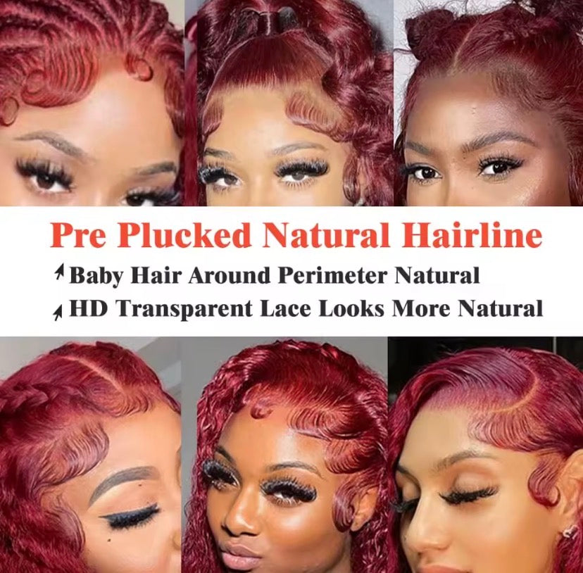 Burgundy 30Inch Deep Wave 99J Lace Front Wigs Human Hair Wigs 13x4 HD Lace Front Wigs Human Hair Pre Plucked Burgundy Wig