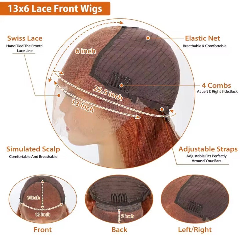 Ginger Wig Human Hair Straight 13X6 Lace Front Human Hair Wigs Pre Plucked 350# Colored HD Lace Frontal Wig Human Hair For Women