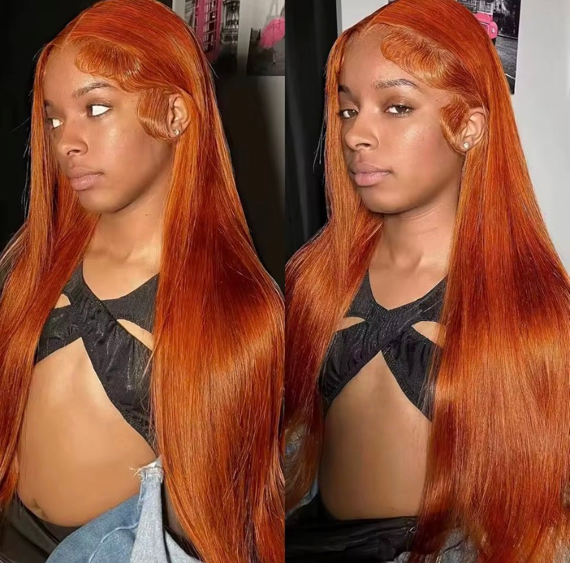 Ginger Wig Human Hair Straight 13X6 Lace Front Human Hair Wigs Pre Plucked 350# Colored HD Lace Frontal Wig Human Hair For Women