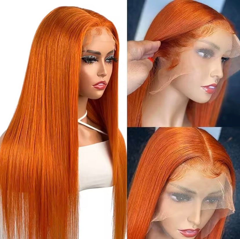 Ginger Wig Human Hair Straight 13X6 Lace Front Human Hair Wigs Pre Plucked 350# Colored HD Lace Frontal Wig Human Hair For Women