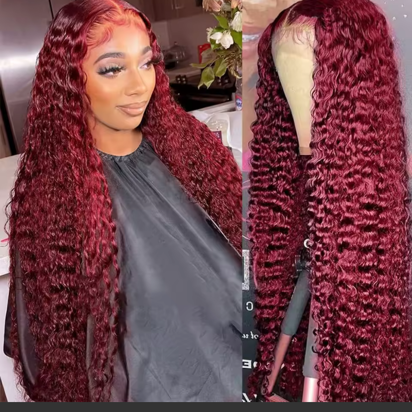 Burgundy 30Inch Deep Wave 99J Lace Front Wigs Human Hair Wigs 13x4 HD Lace Front Wigs Human Hair Pre Plucked Burgundy Wig