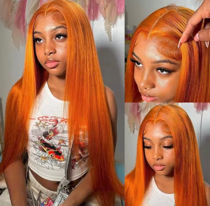 Ginger Wig Human Hair Straight 13X6 Lace Front Human Hair Wigs Pre Plucked 350# Colored HD Lace Frontal Wig Human Hair For Women