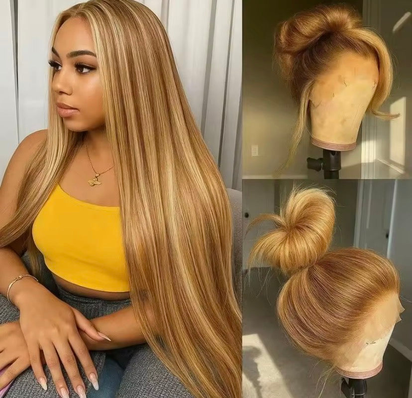 200% P4/27 Highlight Bone Straight Human Hair 13x4 HD Transparent Lace Frontal Wigs Brazilian Pre Plucked With Baby Hair