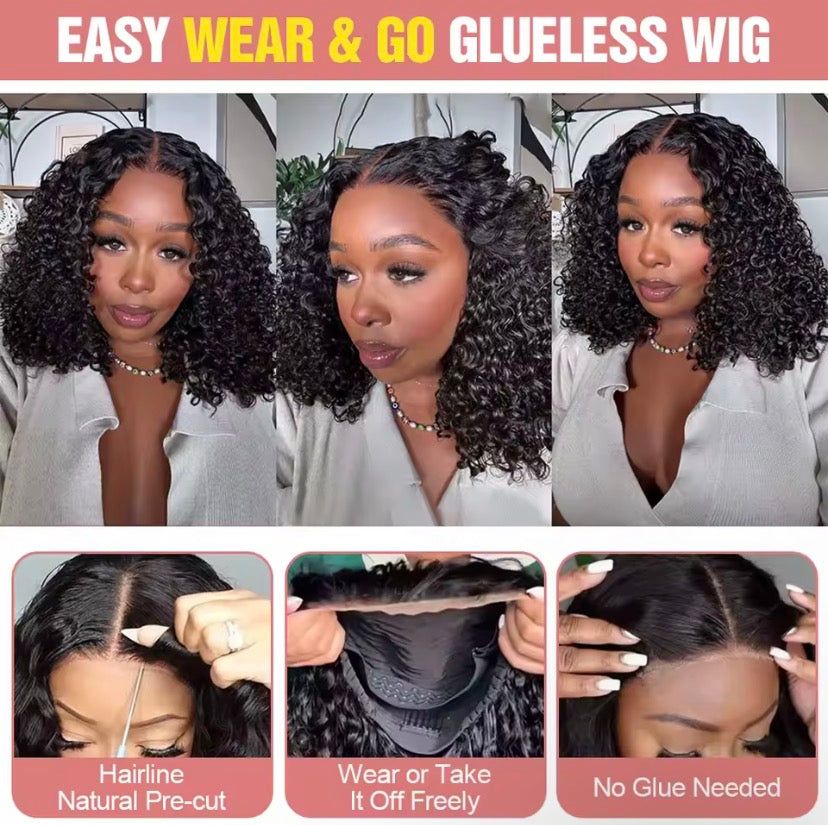 13x6 Short Curly Bob Deep Water Wave Lace Frontal Wigs 7x5 Glueless Wig 100% Human Hair Wig 250% Density 12 14 Inch For Women