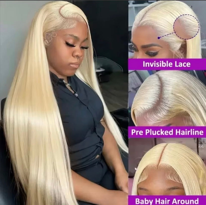 13x4 13x6 HD Transparent Full Frontal Lace 613 Blonde Colored Straight Human Hair Wigs Lace Front Wigs For Women 34 Inches