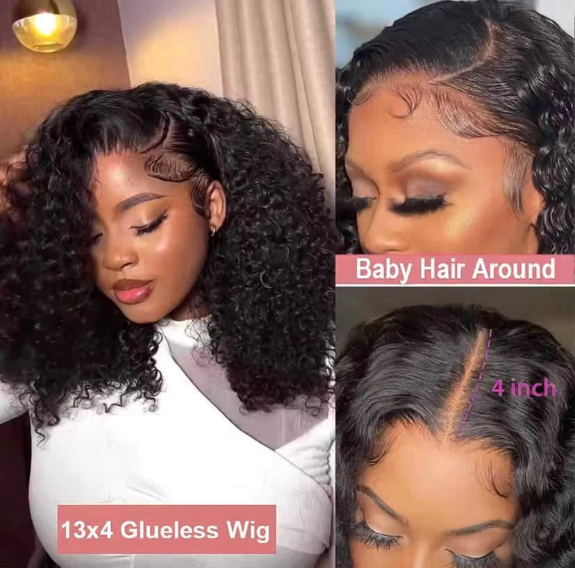 13x6 Short Curly Bob Deep Water Wave Lace Frontal Wigs 7x5 Glueless Wig 100% Human Hair Wig 250% Density 12 14 Inch For Women