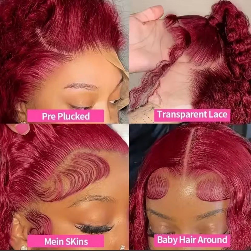 Burgundy 30Inch Deep Wave 99J Lace Front Wigs Human Hair Wigs 13x4 HD Lace Front Wigs Human Hair Pre Plucked Burgundy Wig