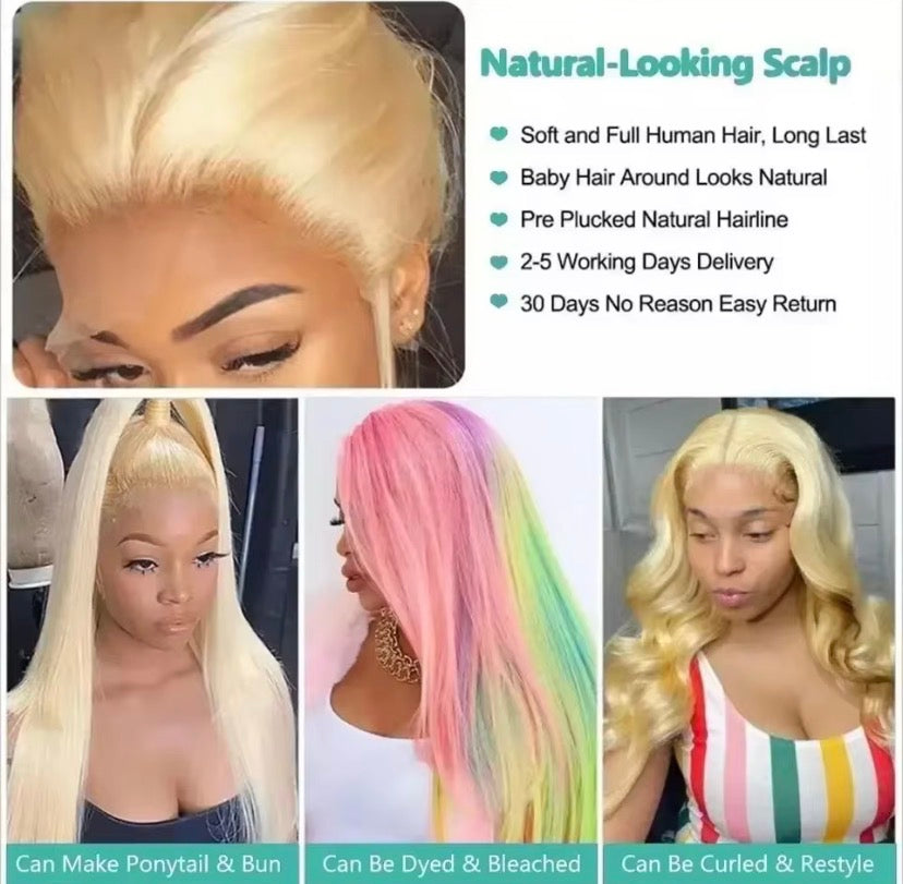 13x4 13x6 HD Transparent Full Frontal Lace 613 Blonde Colored Straight Human Hair Wigs Lace Front Wigs For Women 34 Inches