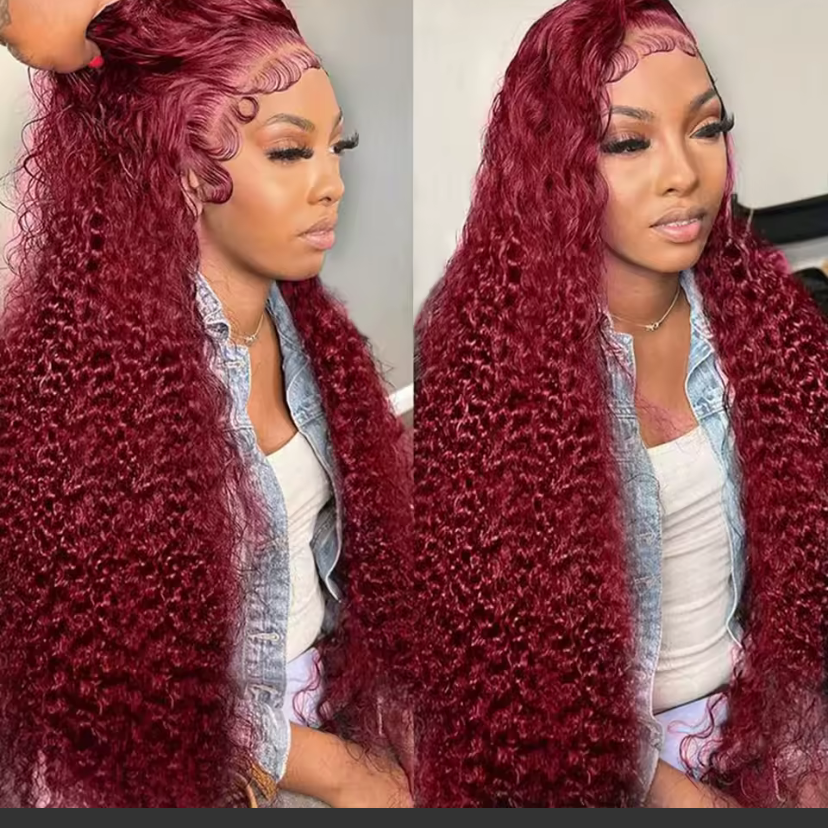 Burgundy 30Inch Deep Wave 99J Lace Front Wigs Human Hair Wigs 13x4 HD Lace Front Wigs Human Hair Pre Plucked Burgundy Wig