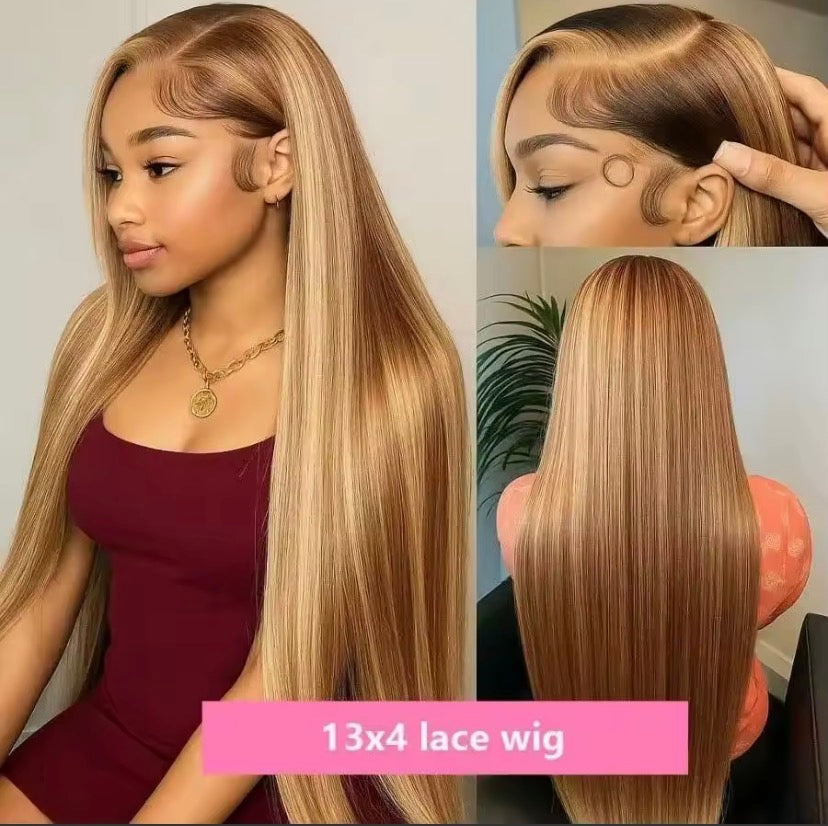 200% P4/27 Highlight Bone Straight Human Hair 13x4 HD Transparent Lace Frontal Wigs Brazilian Pre Plucked With Baby Hair