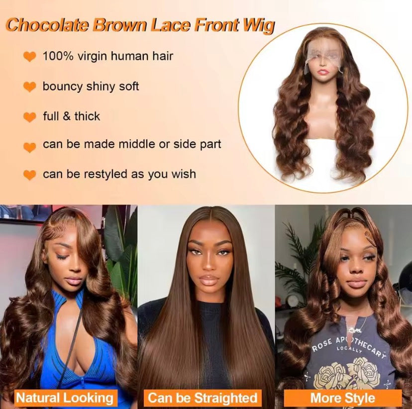 Chocolate Brown Body Wave Human Hair Wigs 13X4 HD Lace Frontal Wigs For Women Colored Brazilian Wet And Wavy Lace Front Wigs