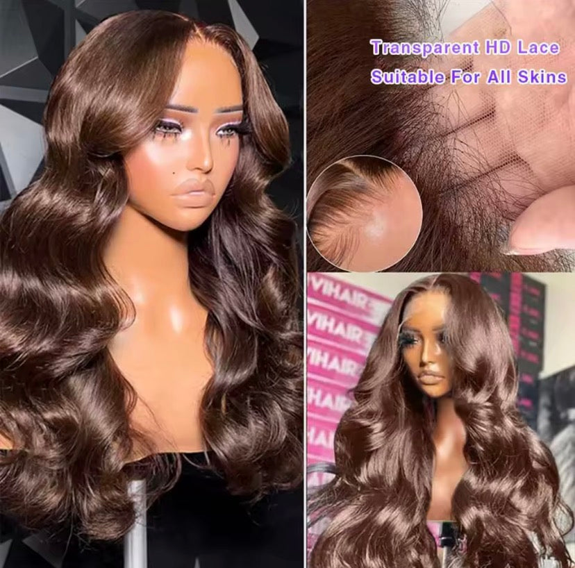 Chocolate Brown Body Wave Human Hair Wigs 13X4 HD Lace Frontal Wigs For Women Colored Brazilian Wet And Wavy Lace Front Wigs