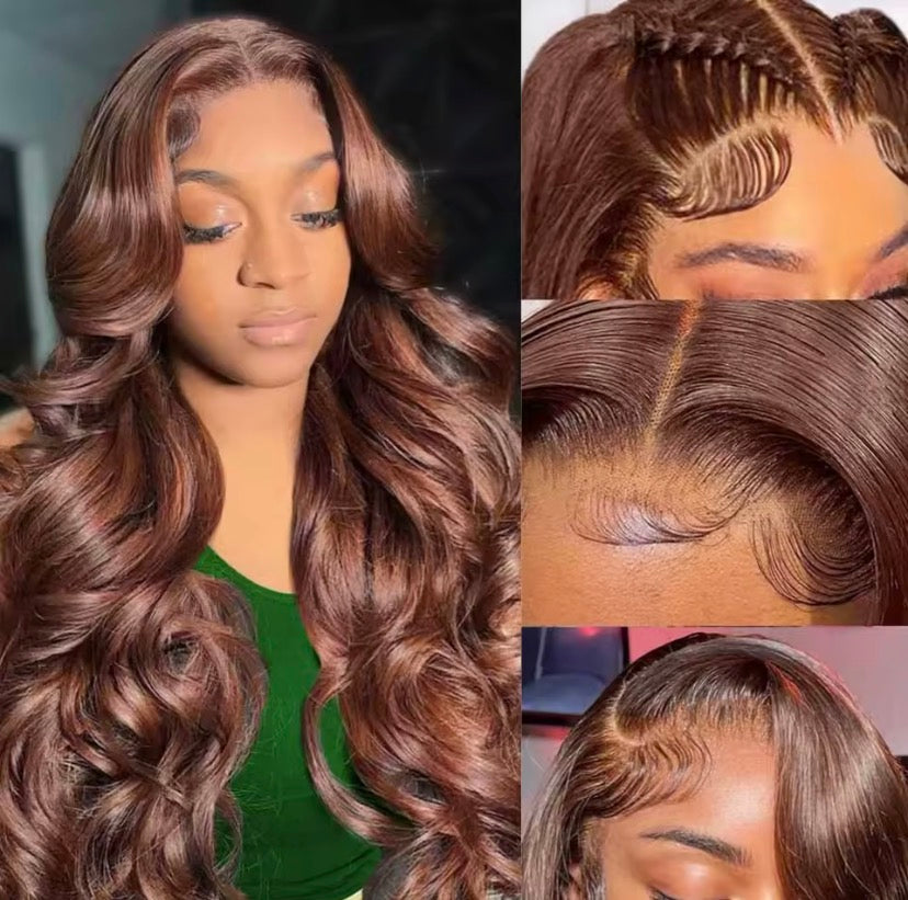 Chocolate Brown Body Wave Human Hair Wigs 13X4 HD Lace Frontal Wigs For Women Colored Brazilian Wet And Wavy Lace Front Wigs